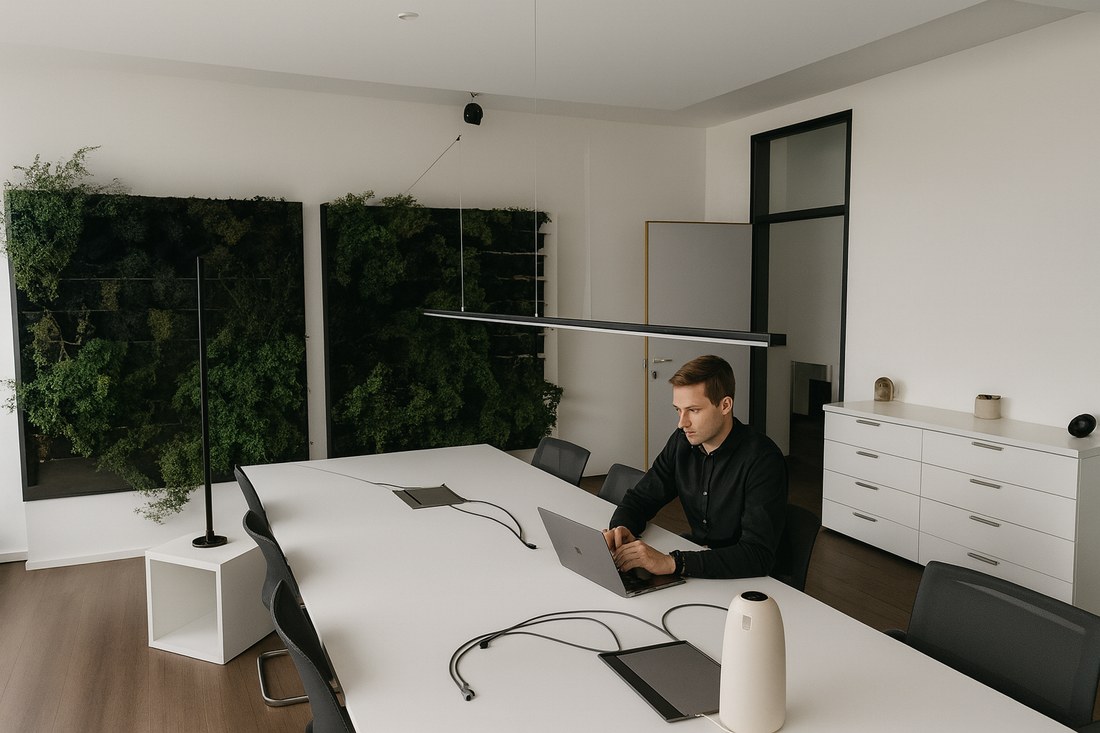 Begrünter Workspace mit Pflanzenwänden